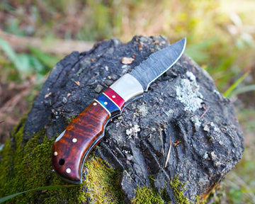 Damascus Folding Knife - Handmade knife - Best for Survival and Camping - Comes with the sheath